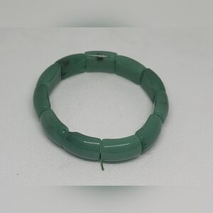 Green Faux Jade Stretch Bracelet Chunky Bead Bangle